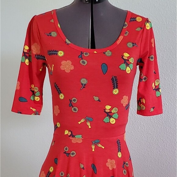 NEW LuLaRoe Women's Midi Dress XS Red Floral Flowy Jersey Knit Fit & Flare - Picture 2 of 9